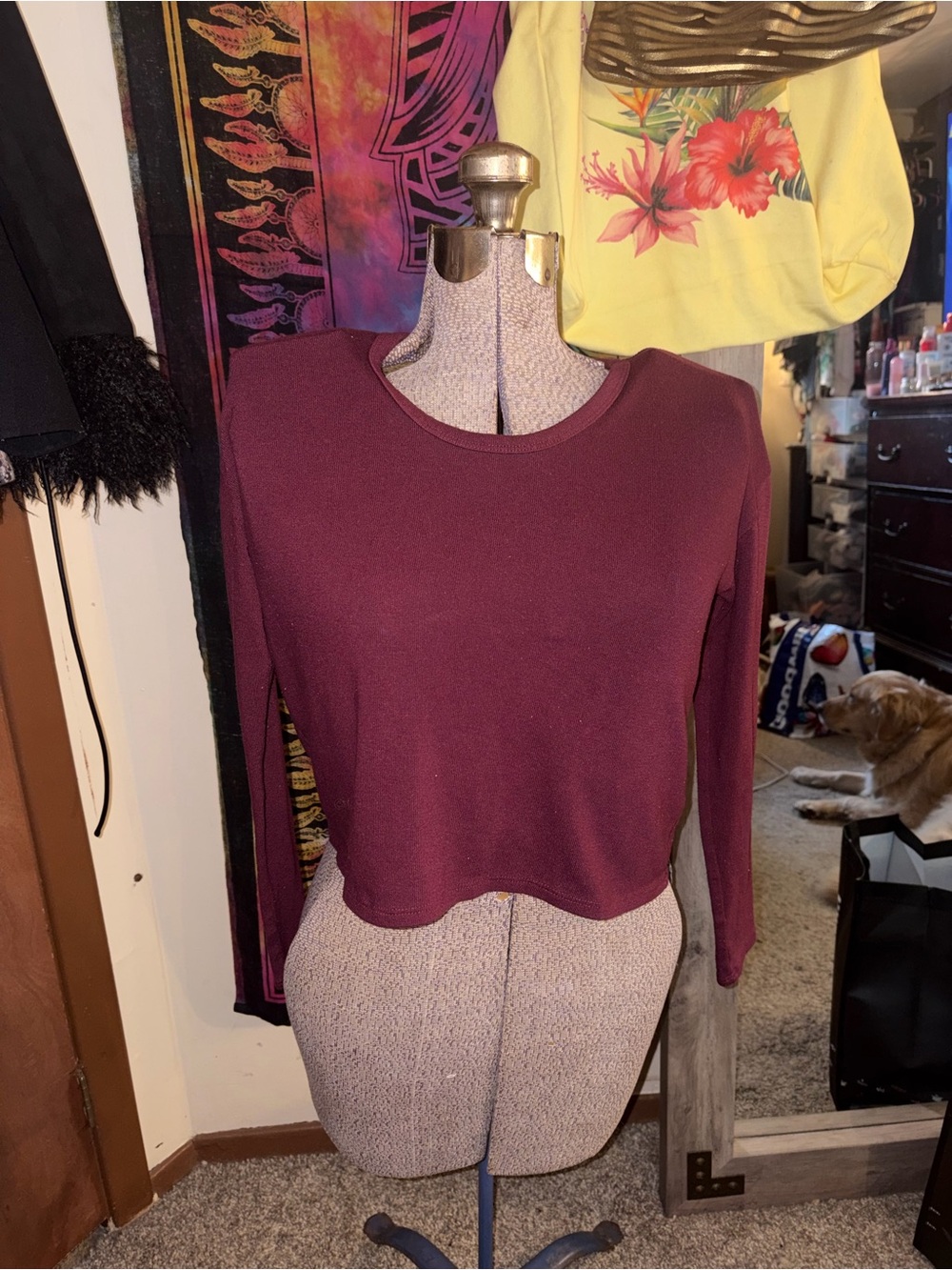 Brandy Melville Crewneck Long-Sleeve Top - Burgundy